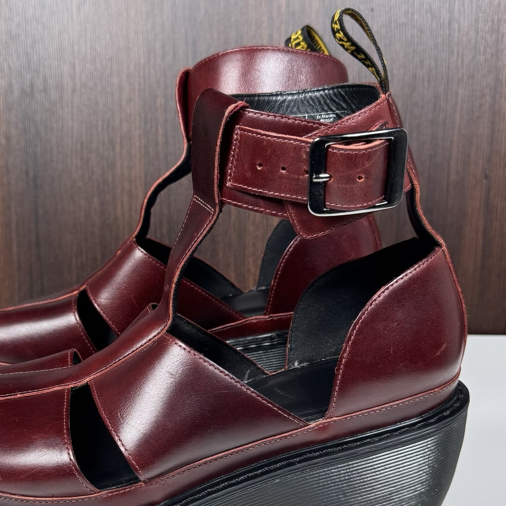 Dr. Martens Bessie Platform Leather Wedge Sandals Womens US 9 Oxblood Gladiator - Picture 2 of 16